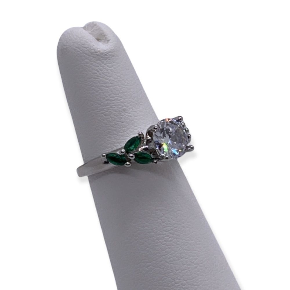NWT White Gold Emerald and Diamond Engagement Ring - Size 5